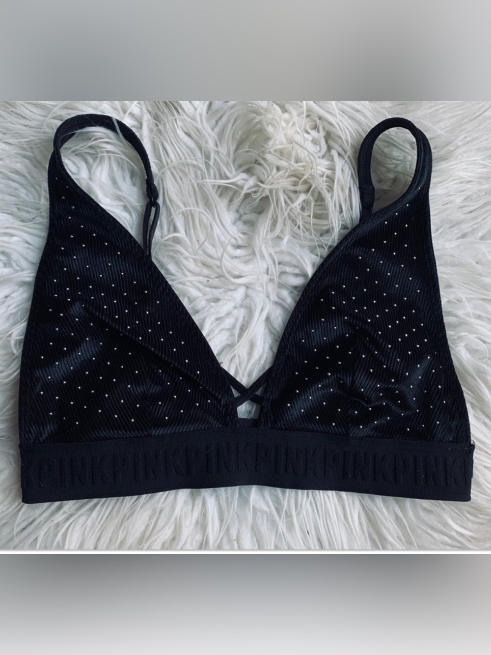 Victoria’s Secret Pink Triangle Cup Velvet Ribbed Studded Bralette Size Small